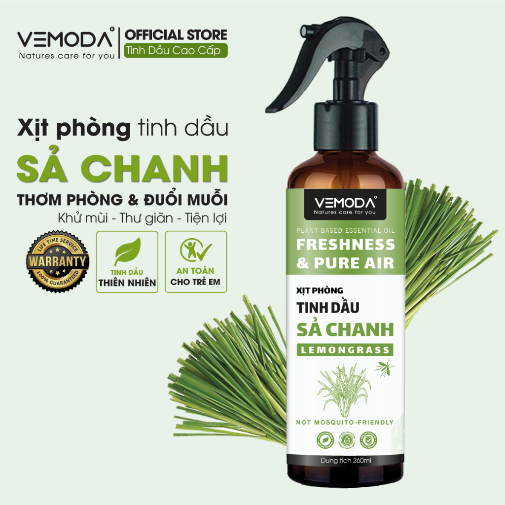 Bình xịt phòng tinh dầu Sả chanh làm thơm phòng, hỗ trợ đuổi muỗi và côn trùng. Chai xịt khử mùi nhanh