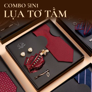 Bộ phụ kiện vest 5 món cao cấp cho nam - Cà vạt lụa tơ tằm, khăn, kẹp, ghim, măng sét - Thomas Nguyen