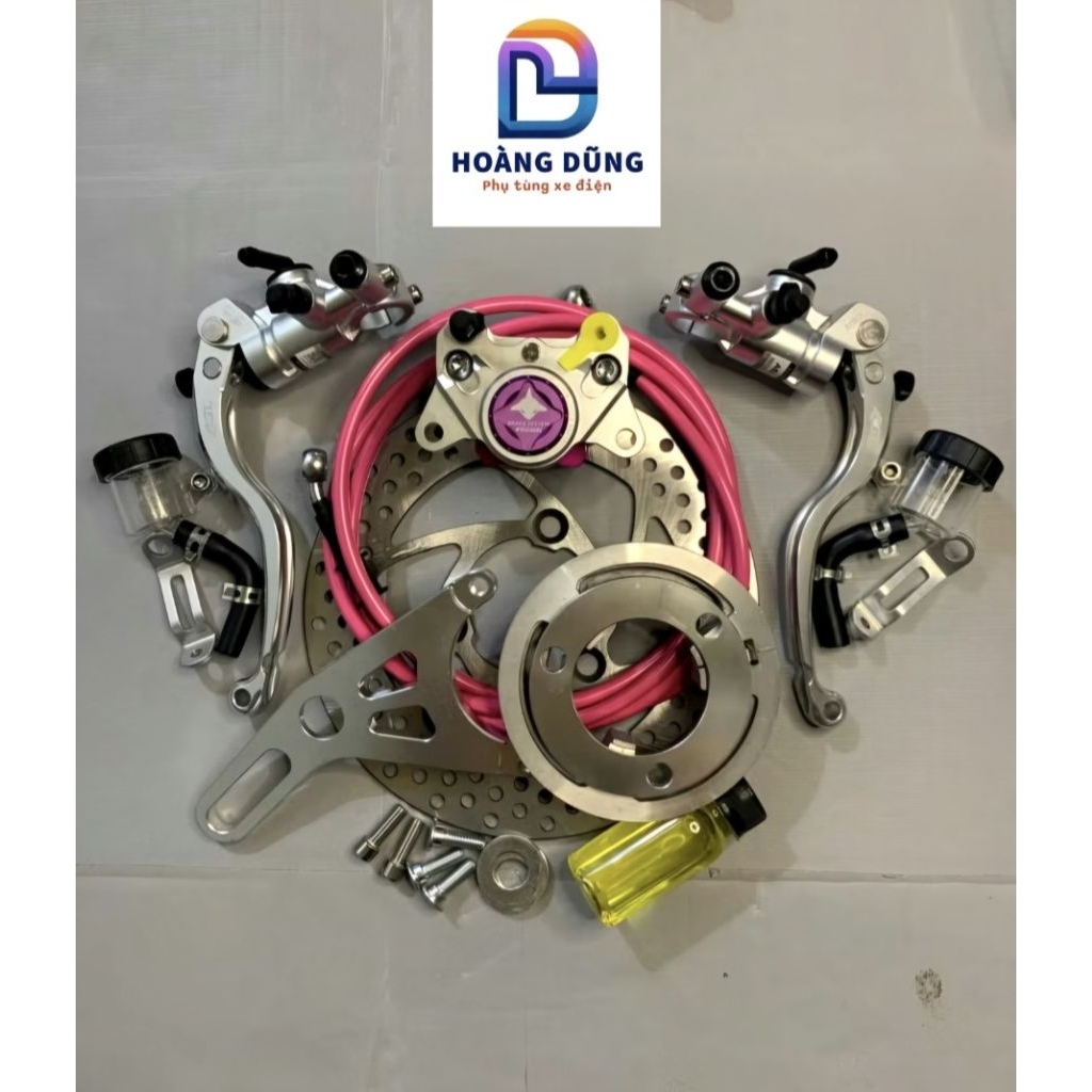 [tặng dầu] combo phanh đĩa sau heo CNC Cá Mập Folamdo gắn xe điện kèm tay phanh agl hàng chuẩn