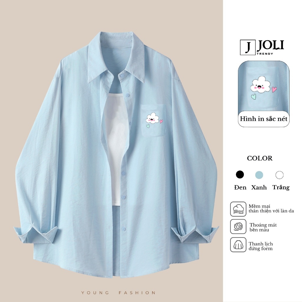 Áo Sơ Mi Đũi Xước Nữ Dài Tay Unisex Mã SM Basic Có Túi Ngực By JOLI, Kiểu Dáng Hàn Quốc, Form Rộng J Joli Trendy | BigBuy360 - bigbuy360.vn