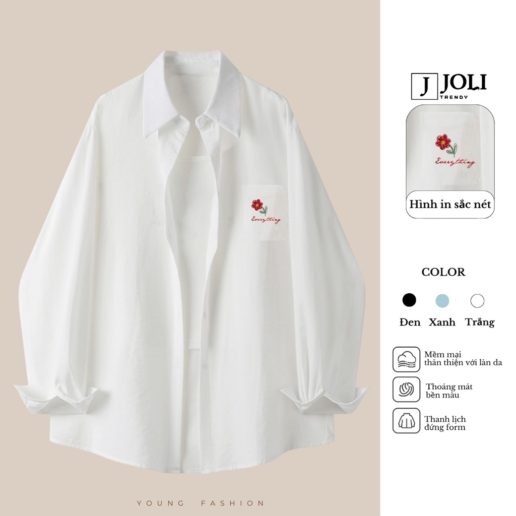 Áo Sơ Mi Đũi Xước Nữ Dài Tay Unisex Mã SM Basic Có Túi Ngực By JOLI, Kiểu Dáng Hàn Quốc, Form Rộng J Joli Trendy | BigBuy360 - bigbuy360.vn