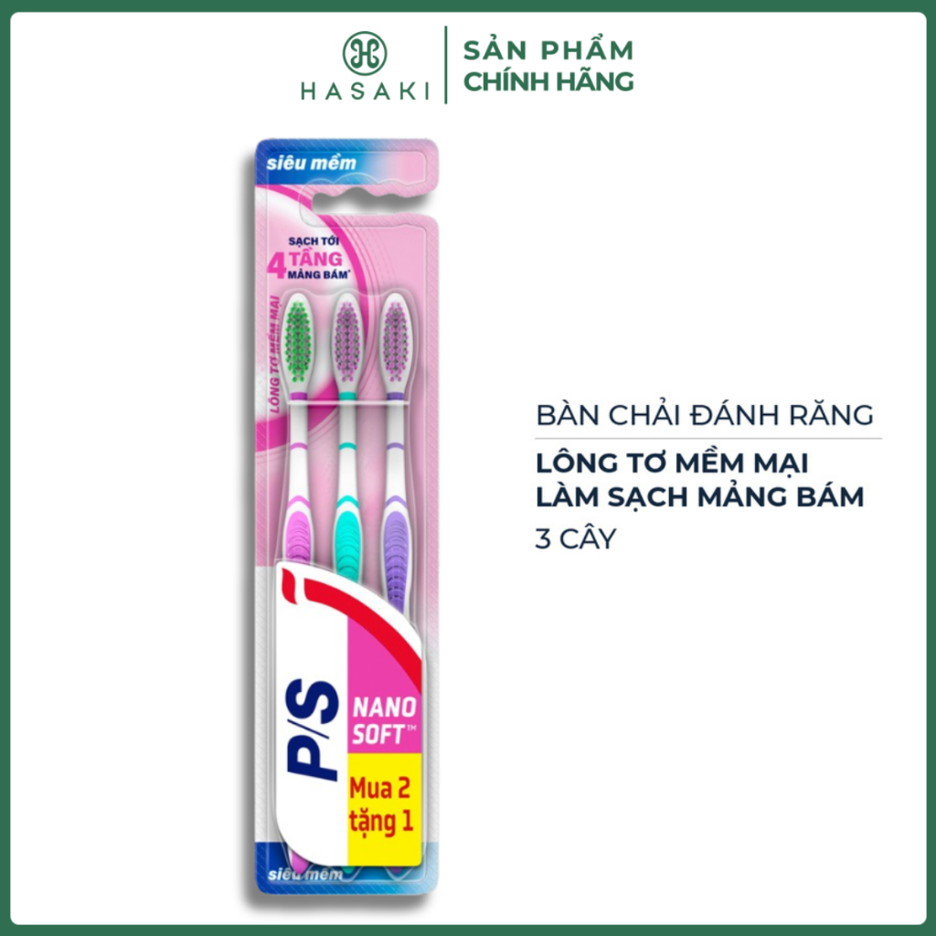 Bộ 3 Bàn Chải Đánh Răng P/S Lông Tơ Mềm Mại Siêu Mềm (Mới) Hasaki Sản Phẩm Chính Hãng