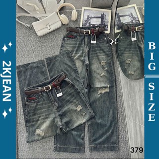  Quần ống suông rộng jean nữ rách Bigsize 55kg-90kg hàng QC cao cấp kiểu dáng ống rộng viền túi QC379 2KJeans 