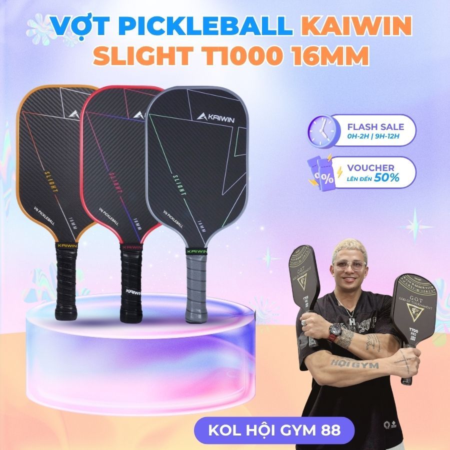 Vợt Pickleball Kaiwin Slight T1000 16mm – Carbon T1000 Nhám, Kiểm Soát Tốt, Trợ Lực Mạnh – Chuẩn Chí