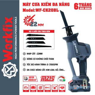 Máy cưa kiếm pin WORKFIX CK20BL, 500W, Động cơ Không chổi thân, tặng kèm Lưỡi cưa, Pin thông dụng