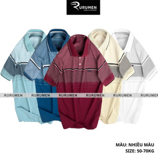 Áo Thun Polo Nam Trung Niên Rurumen - Áo Thun Nam Cổ Bẻ - Áo Thun Cho Bố Có Túi Phối Sọc Ngang Big Size