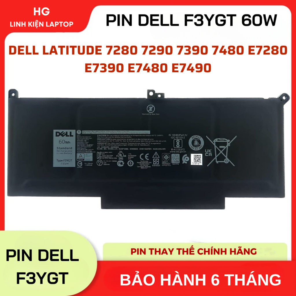Pin Laptop Dell Latitude 7280 7290 7390 7480 E7280 E7390 E7480 E7490 F3YGT 0F3YGT DM3WC