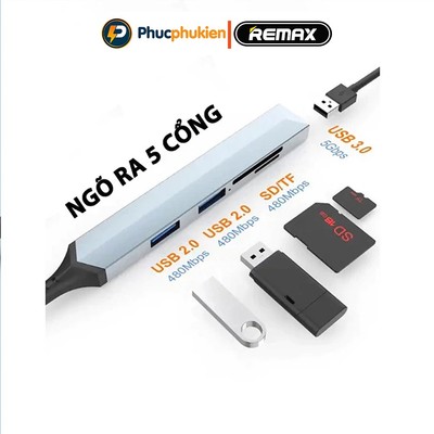 Hub chuyển đổi tốc độ cao Remax RU-U7 5 in1 USB A - Type C ra USB 3.0, 2.0, thẻ nhớ - Phúc Phụ Kiện