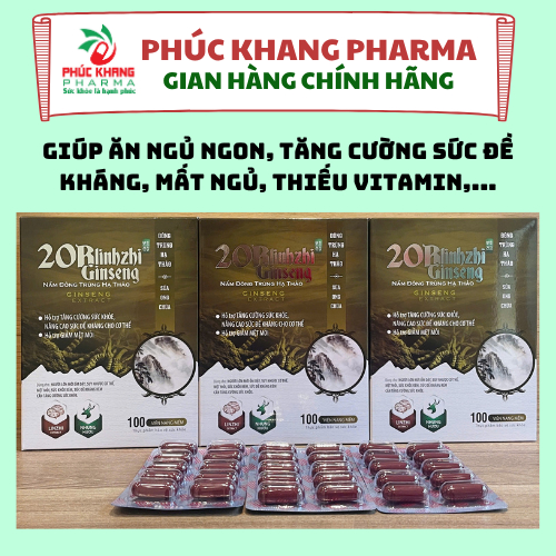 VIÊN UỐNG BỔ SUNG VITAMIN 20B LINHZHI GINSENG NẤM ĐÔNG TRÙNG HẠ THẢO, HỘP 100v. GIÚP TĂNG CƯỜNG SỨC 