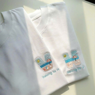   Thêu Tên  Áo Thun Thêu Cặp Đôi Nam Nữ Form Rộng Tay Lỡ Unisex Áo Bạn Thân Thêu Ký Tự Chữ Cái Phong Cách Dễ Thương 