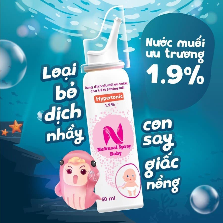 Nebusal  - Dung dịch nước biển xịt vệ sinh mũi, nghẹt mũi, sổ mũi ( Ưu trương) - Chai 50ml