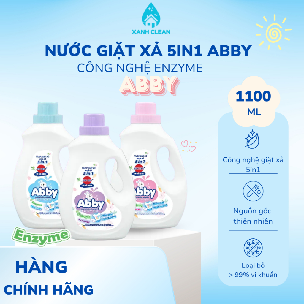 Nước Giặt Xả ABBY Cho Mẹ Và Bé 1100ml Làm Sạch Dịu Nhẹ Với Công Nghệ Enzyme