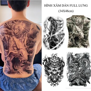  Hình Xăm Dán Full Lưng Màu 340x480mm độ bền 1-3 ngày Cửu Long Di Quan Tứ Linh Samurai 