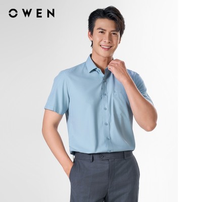 Owen - Áo sơ mi ngắn tay Body Fit AB250071NT màu Xanh chất liệu Bamboo poly