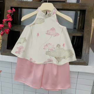  Bộ quần áo trẻ em - Bộ quần áo bé gái sát nách cổ tàu hình   hoa sen   dễ thương cho bé từ 1 tuổi đến 5 tuổi 