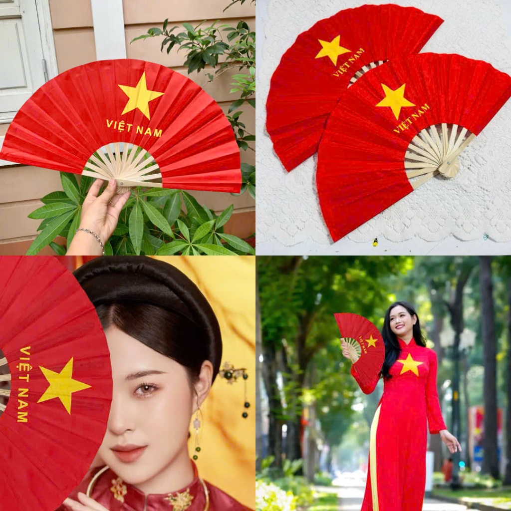 Quạt vải Cờ Đỏ Sao Vàng - Quạt Vải Lụa Loại Dày