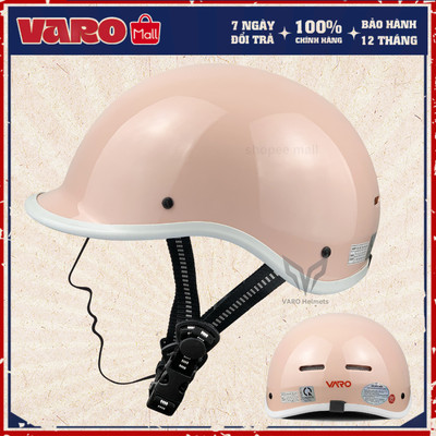 Mũ Bảo Hiểm Cá Heo VARO HỒNG SỮA Freesize Nam Nữ-Mũ Bảo Hiểm Chính Hãng Mix Charm Tên, Kính Phi Công