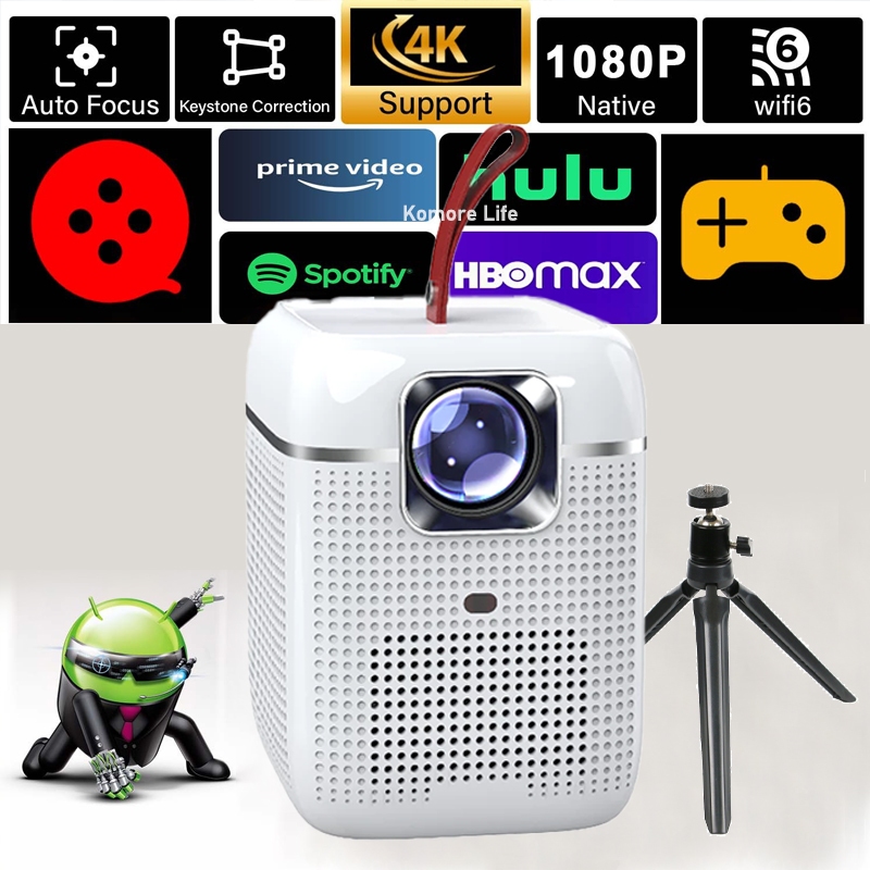 Máy chiếu thông minh mini 4K T6 Android 11.0 Full HD Tự động Keystone WiFi2.4/5G Kết nối điện thoại laptop ios xem phim