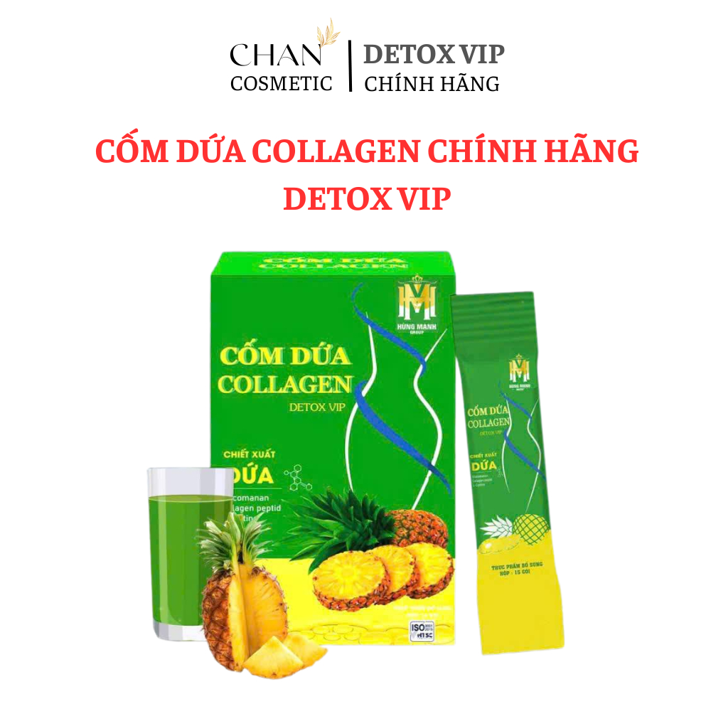 Cốm Dứa Collagen Detox Vip, Detox dứa bổ sung collagen, làm đẹp da, đẹp dáng, chống lão hoá da