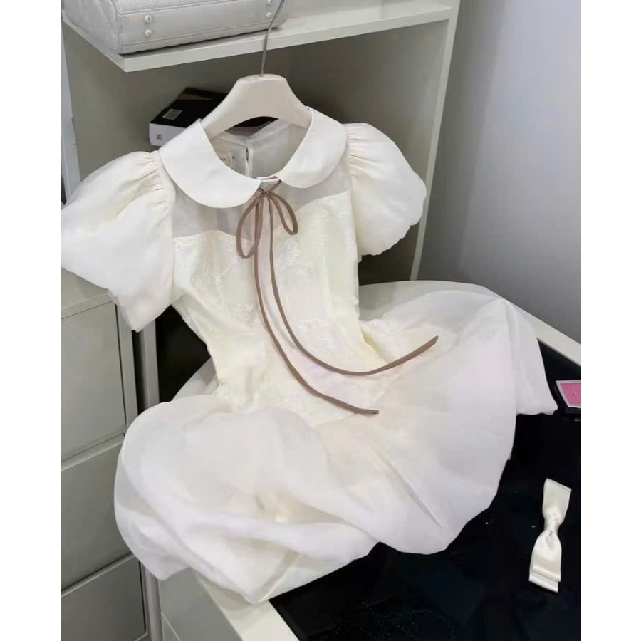 (Hàng 3 Size) :Váy Tiểu Thư Cổ Sen Tay Bồng Chất Tơ Thiết Kế Nơ Buộc Dài From Váy Bồng Bí Sang Chảnh , Ảnh Thật Lolla | BigBuy360 - bigbuy360.vn