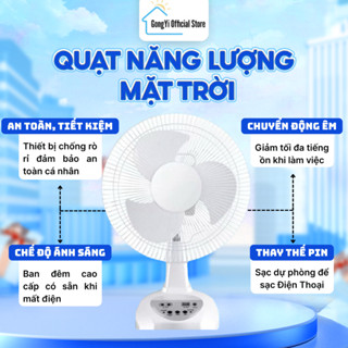 Quạt Năng Lượng Mặt Trời GongYi Quạt Tích Điện Dùng 8-10h Để Bàn Đèn Led Cổng Sạc Siêu Mát Kèm 2 Bóng Đèn