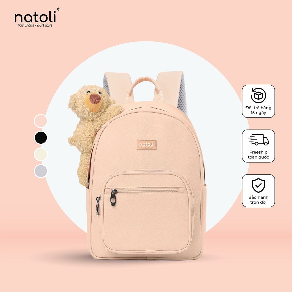 Balo nữ thời trang gấu bông NATOLI cute, hàn quốc, đi học, nhiều ngăn BST Dreamy Teddy Bear School Backpack B16