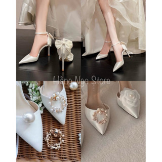 {Có size 33 và size 34} Giày dự tiệc, giày cưới, giày cô dâu cao gót 7p và 9p chất lụa satin cao cấp