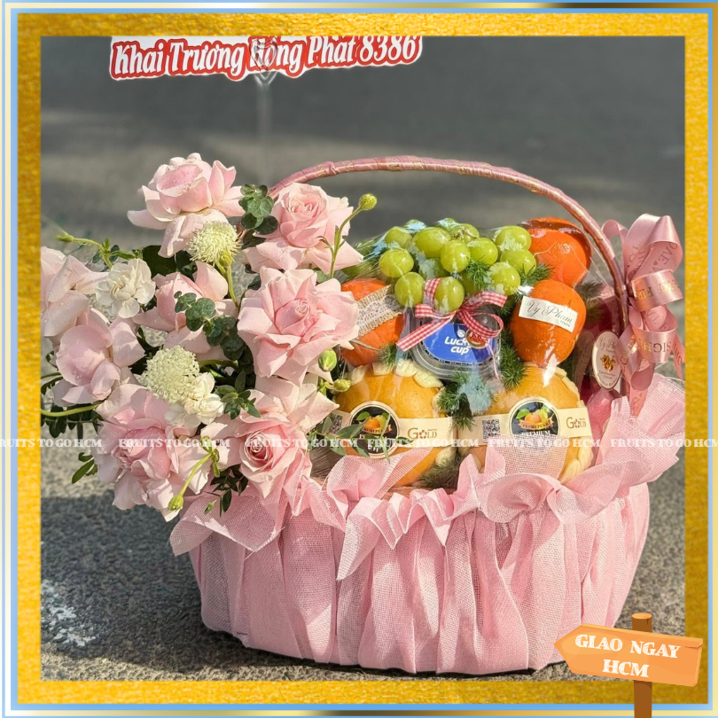 [Hỏa Tốc] Quà Tặng Trái Cây Kèm Hoa Tươi Màu Hồng