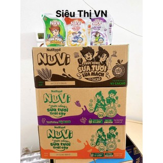 Thùng 24 Túi Thức Uống Sữa Tươi Trái Cây NuVi dâu, cam, nho, lúa mạch 110ml