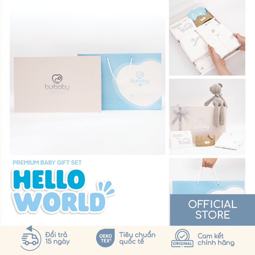 Set Đồ Sơ Sinh, Quà Tặng Cho Bé Cao Cấp 12 Chi Tiết BU Baby Chính Hãng (kèm hộp, túi, thiệp) GBB600000