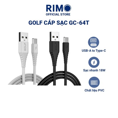 Cáp Golf USB-A to Type-C sạc nhanh 3A GC-64T dây dài 1 mét