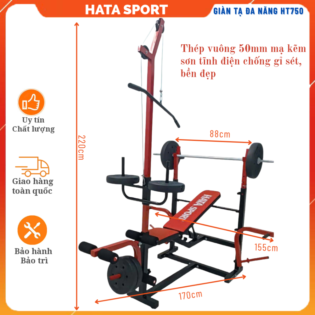 Giàn tập tạ đa năng HT750 LOẠI LỚN (chưa gồm tạ và đòn) tập gym tại nhà