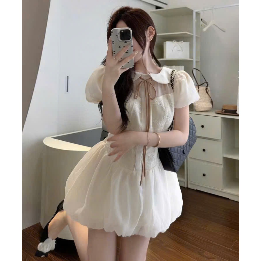 (Hàng 3 Size) :Váy Tiểu Thư Cổ Sen Tay Bồng Chất Tơ Thiết Kế Nơ Buộc Dài From Váy Bồng Bí Sang Chảnh , Ảnh Thật Lolla | BigBuy360 - bigbuy360.vn