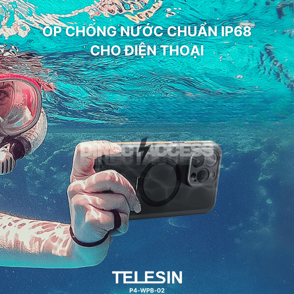 Telesin P4-WPB-02 - Ốp lưng chống nước tiêu chuẩn IP68 dành cho điện thoại iPhone 15 Pro