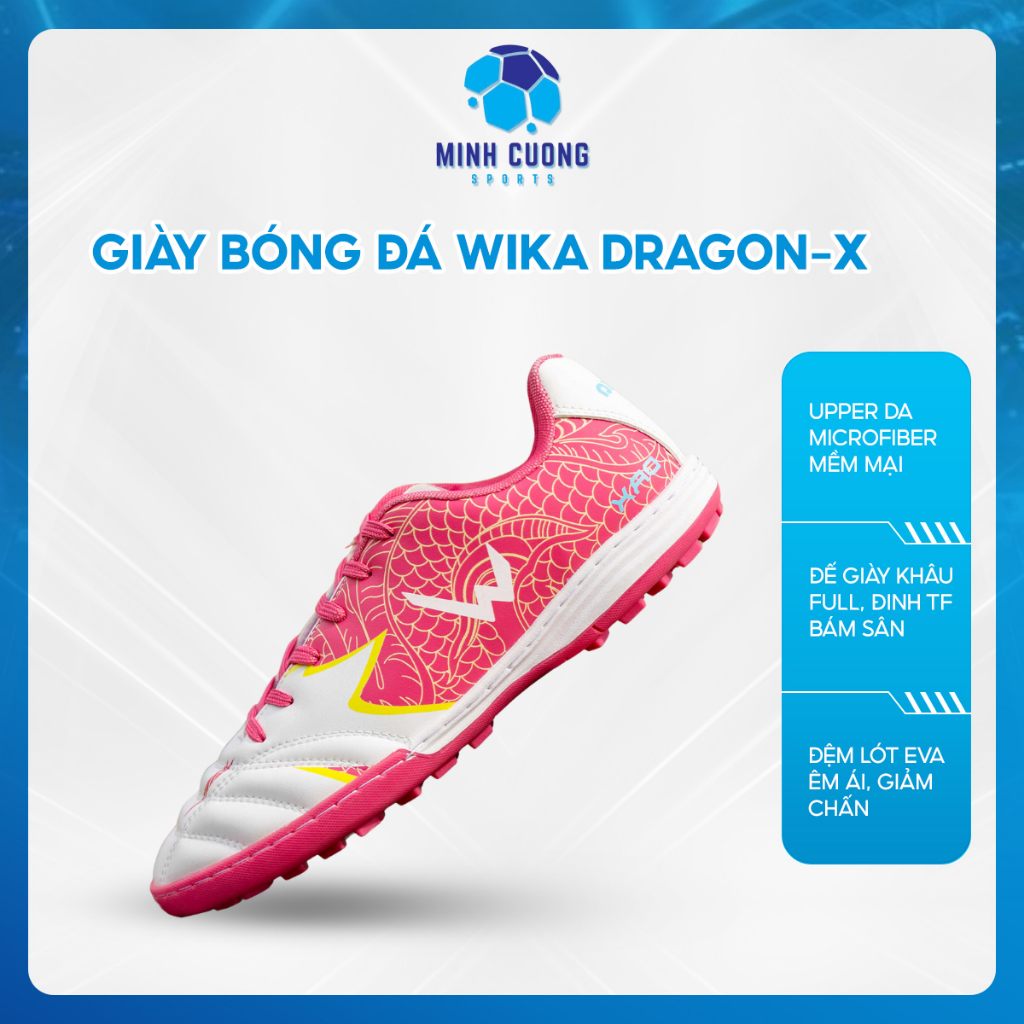 Giày bóng đá Wika DragonX Chính Hãng, Giày đá banh DRX Hoàng Đức, Da Microfiber siêu bền, nhẹ + Đệm 