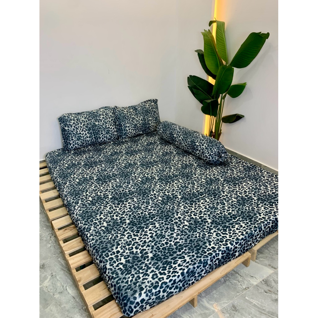 Bộ drap ga thun Hàn quốc Vạn phát mẫu beo mới