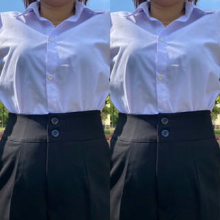    Màu Đen  Quần Tây baggy 2 Nút Lưng Trơn Không Đai Dáng Lưng Cao Dành Cho Công Sở,Học Sinh Có Bigsize 