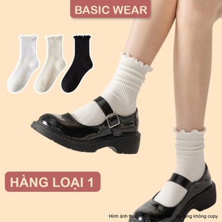   Hàng Loại 1  Tất Trắng Cao Cổ Hàn Quốc Tất Cổ Cao Nữ Bèo Nhún Len Gân Thời Trang Vintage TCC98 