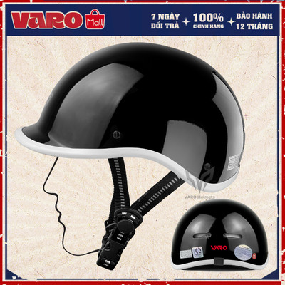 Nón Cá Heo Đen Bóng VARO HELMET - Mũ Bảo Hiểm Chính Hãng Đạt Chuẩn Freesize Dành Cho Người Lớn