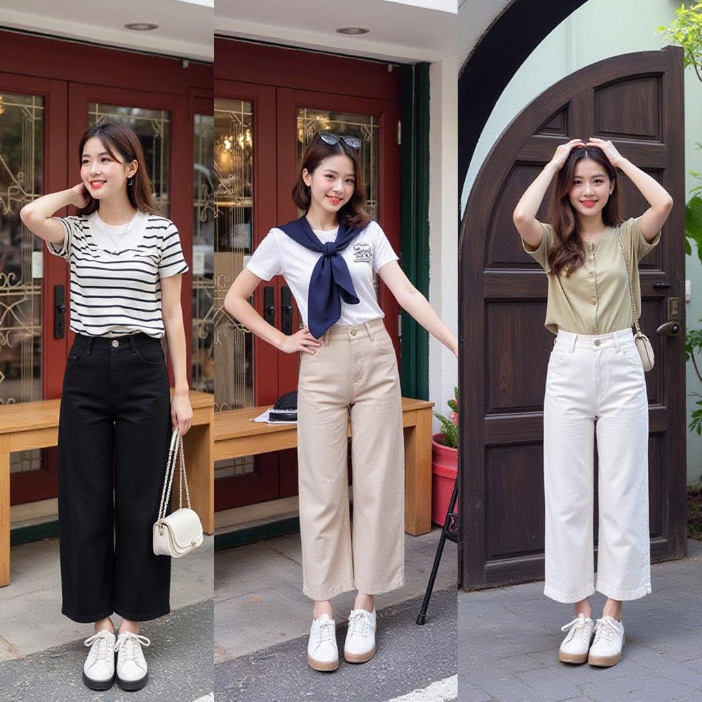 Quần Jean Suông Form Lửng Trắng Kem Nấm Lùn