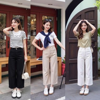 Quần Jean Suông Form Lửng Trắng Kem Nấm Lùn  Nữ Quần Bò Nấm Lùn 9 Tấc