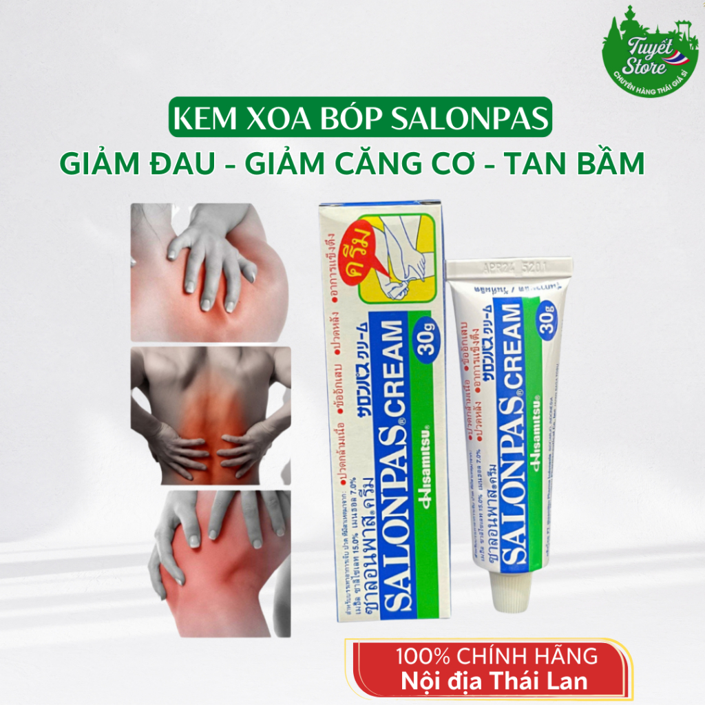 Kem xoa bóp nóng giảm đau, giãn cơ massage Salonpas Cream 30g Thái Lan