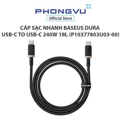 Cáp sạc nhanh Baseus Dura USB-C to USB-C 240W 1m,Vàng đen (P10377803U03-00) -  Bảo hành 12 tháng