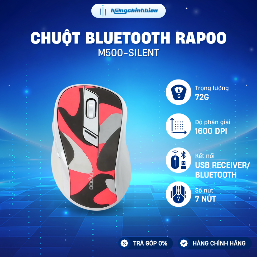 Chuột Bluetooth Rapoo M500 Silent - Màu đỏ