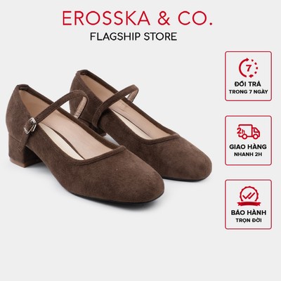 Erosska - Giày cao gót mũi tròn kiểu dáng đơn giản thanh lịch cao 4cm màu nâu - EP024