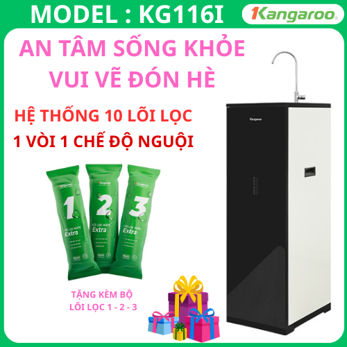 [ Tặng lõi 123 ] Máy lọc nước RO Kangaroo KG116I 10 lõi phù hợp nấu ăn và uống trược tiếp