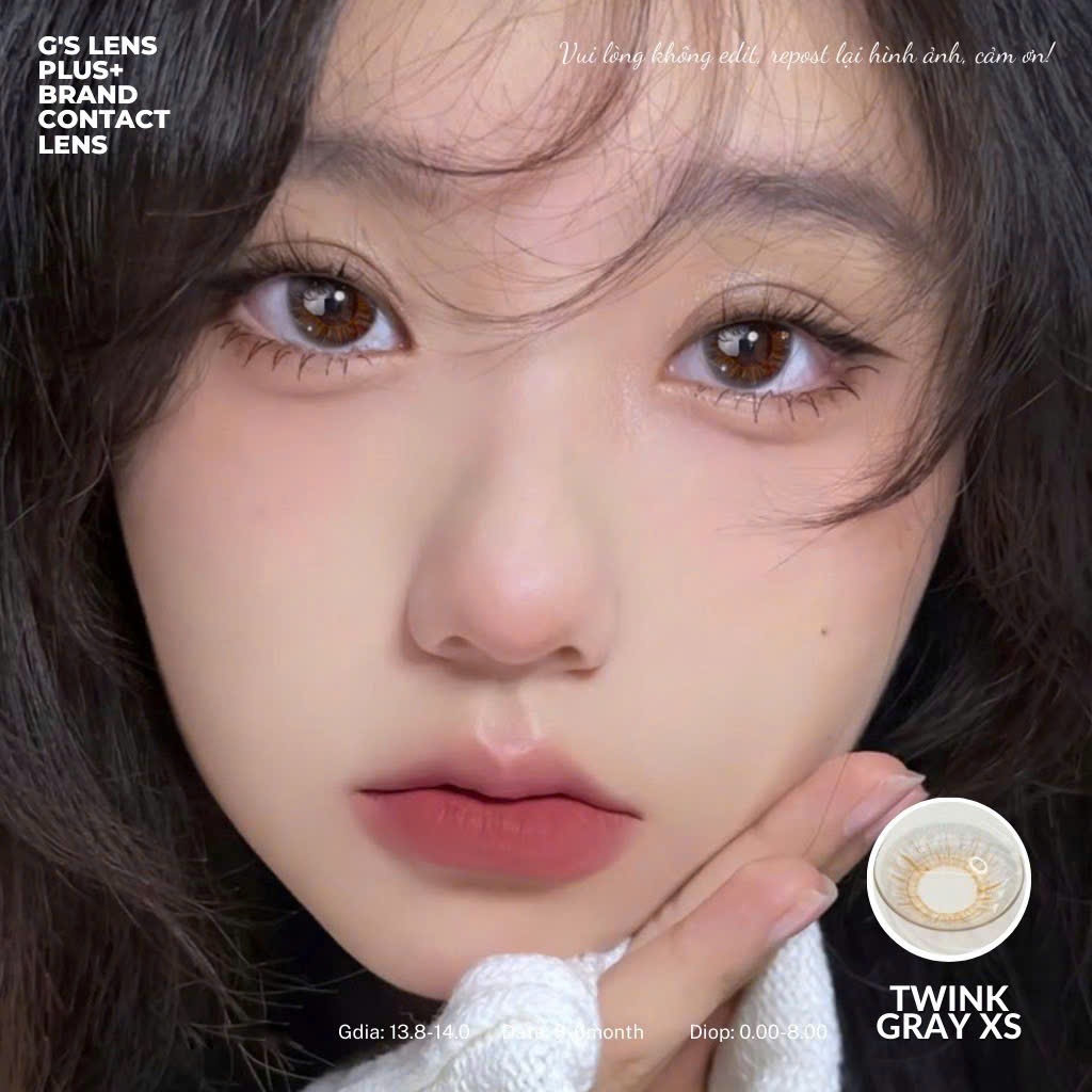 Kính áp tròng Gslens TWINKLE GRAY xám tự nhiên 6 tháng G.DIA 14.0mm có độ Polyhema Cao Cấp (0-8)