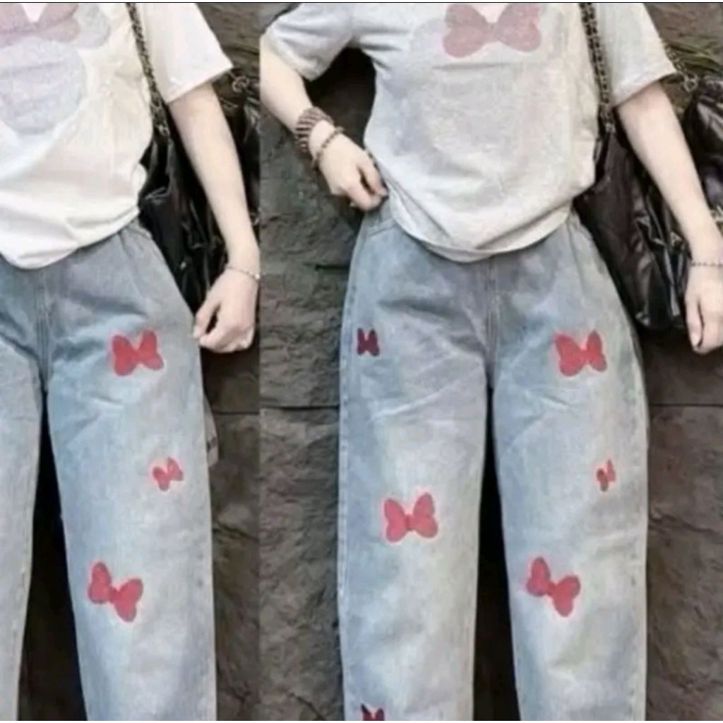 Star Shop Quần Bò Jean Baggi Thêu Nơ Chất Liệu Mềm Mại Có Sezi 40 - 75kg