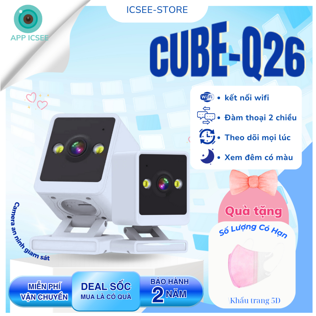 ICSEE wifi camera  XM-Q26 CUBE  quay đêm có màu full HD1080