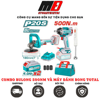  Flash Sale Máy Bulong 500Nm và Máy Đánh Bóng Không Than TOTAL TOSLI240686 Kèm 2 Pin 4Ah Kèm Sạc 